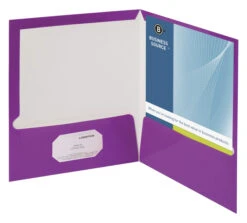 Business Source 2-Pocket Laminated Folder, 100 Sheet Capacity, Purple, Pack Of 25