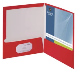 Business Source 2-Pocket Laminated Folder, 100 Sheet Capacity, Red, Pack Of 25