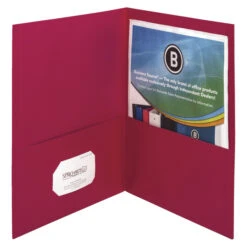 Business Source 2-Pocket Folder, 100 Sheet Capacity, Red, Pack Of 25