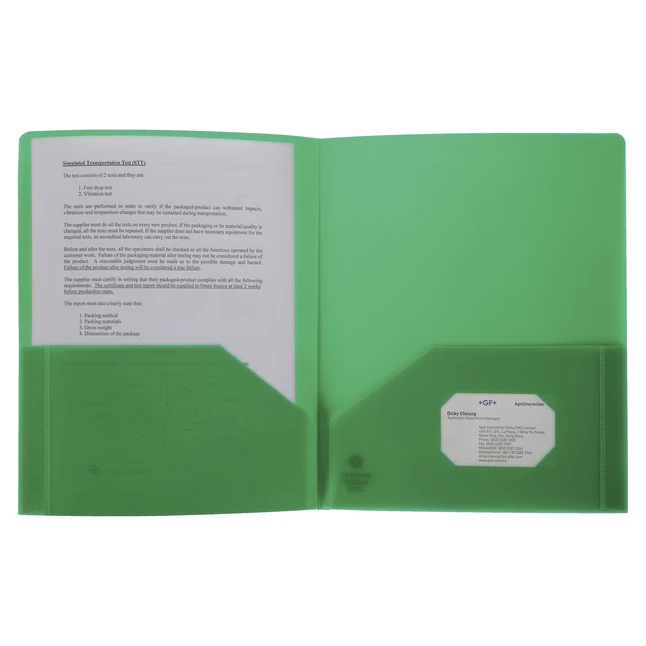 Business Source 2-Pocket Poly Portfolio, 30 Sheet Capacity, Green 3 Business Source 2-Pocket Poly Portfolio, 30 Sheet Capacity, Green