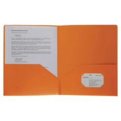 Business Source 2-Pocket Poly Portfolio, 30 Sheet Capacity, Orange