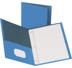 Business Source 2-Pocket Folder With Fastener, Light Blue, Pack Of 25