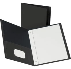 Business Source 2-Pocket Folder With Fastener, Black, Pack Of 25