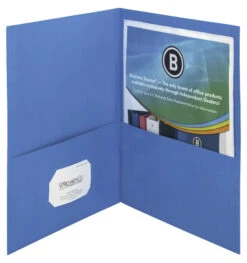 Business Source 2-Pocket Folder, 100 Sheet Capacity, Blue, Pack Of 25