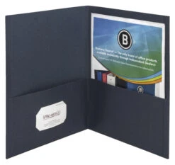 Business Source 2-Pocket Folder, 100 Sheet Capacity, Dark Blue, Pack Of 25