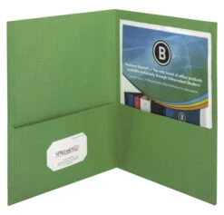 Business Source 2-Pocket Folder, 100 Sheet Capacity, Green, Pack Of 25