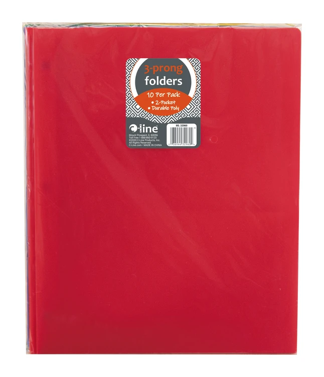 C-Line 2-Pocket Poly Portfolio With Prongs, Assorted Colors, Set Of 10 3 C-Line 2-Pocket Poly Portfolio With Prongs, Assorted Colors, Set Of 10