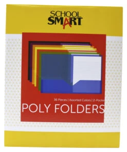 School Smart 2-Pocket Poly Folders, Assorted Colors, Set Of 36
