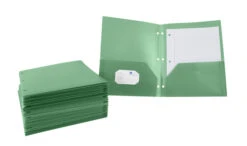 School Smart Two-Pocket Poly Folder With Three-Hole Punch, Green, Pack Of 25 -Office Product Shop 2019624 A ecommfullsize