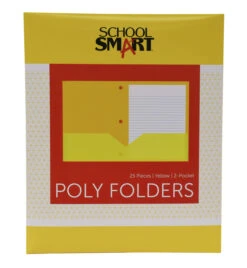 School Smart 2-Pocket Poly Folders With 3-Hole Punch, Yellow, Pack Of 25