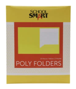 School Smart 2-Pocket Poly Folders, Yellow, Pack Of 25