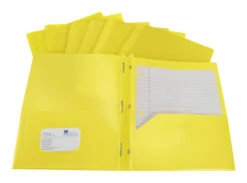 School Smart 2-Pocket Poly Folders With Fasteners, Yellow, Pack Of 25 -Office Product Shop 2019628 B ecommfullsize
