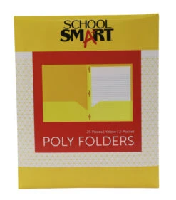 School Smart 2-Pocket Poly Folders With Fasteners, Yellow, Pack Of 25