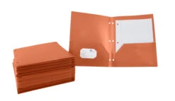 School Smart 2-Pocket Poly Folders With 3-Hole Punch, Orange, Pack Of 25 -Office Product Shop 2019629 A ecommfullsize