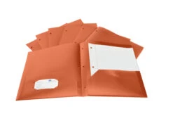 School Smart 2-Pocket Poly Folders With 3-Hole Punch, Orange, Pack Of 25 -Office Product Shop 2019629 B ecommfullsize