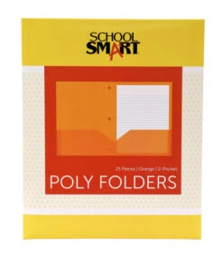 School Smart 2-Pocket Poly Folders With 3-Hole Punch, Orange, Pack Of 25