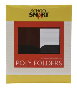 School Smart 2-Pocket Poly Folders, Black, Pack Of 25