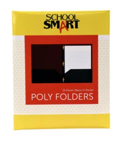 School Smart 2-Pocket Poly Folders With Fasteners, Black, Pack Of 25