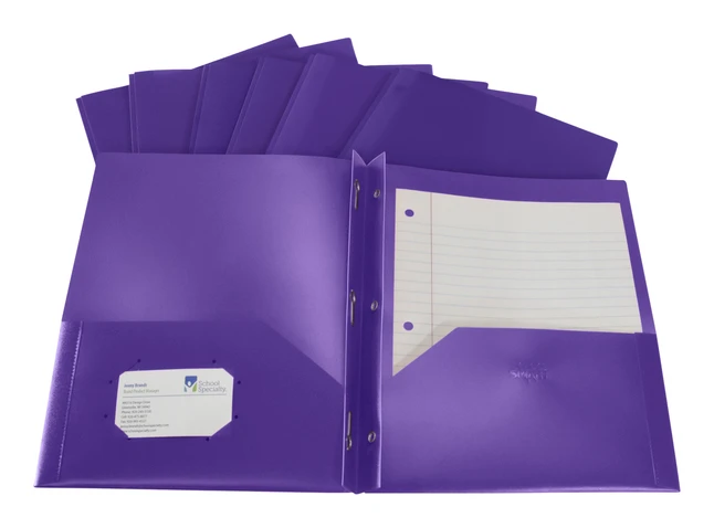School Smart 2-Pocket Poly Folders With Fasteners, Purple, Pack Of 25 4 School Smart 2-Pocket Poly Folders With Fasteners, Purple, Pack Of 25 - Image 2
