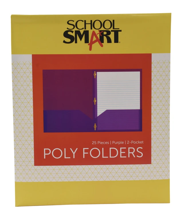 School Smart 2-Pocket Poly Folders With Fasteners, Purple, Pack Of 25 3 School Smart 2-Pocket Poly Folders With Fasteners, Purple, Pack Of 25