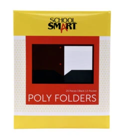 School Smart 2-Pocket Poly Folders With 3-Hole Punch, Black, Pack Of 25