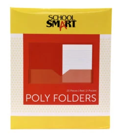 School Smart 2-Pocket Poly Folders, Red, Pack Of 25