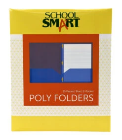 School Smart 2-Pocket Poly Folders With Fasteners, Blue, Pack Of 25