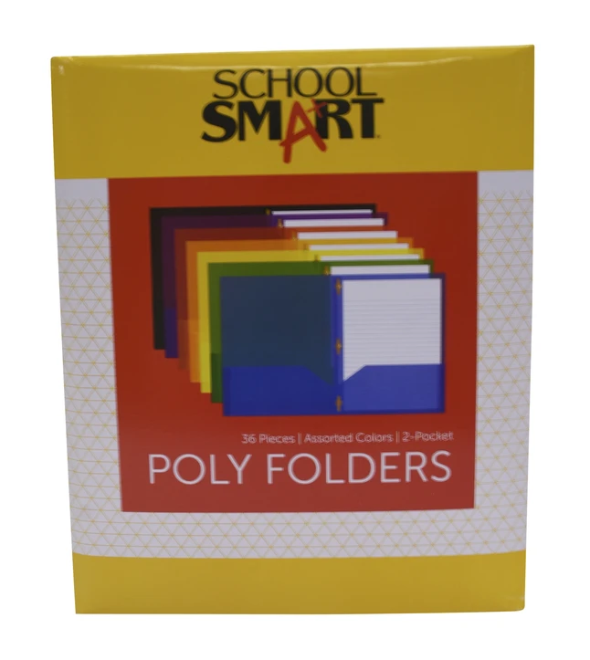 School Smart 2-Pocket Poly Folders With Fasteners, Assorted Colors, Set Of 36 3 School Smart 2-Pocket Poly Folders With Fasteners, Assorted Colors, Set Of 36