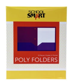 School Smart 2-Pocket Poly Folders With 3-Hole Punch, Purple, Pack Of 25
