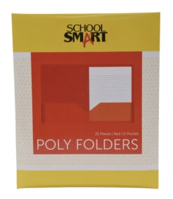 School Smart 2-Pocket Poly Folders With 3-Hole Punch, Red, Pack Of 25