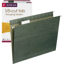 Smead Hanging File Folder, Letter Size, 1/5 Cut Tabs, Standard Green, Pack Of 25