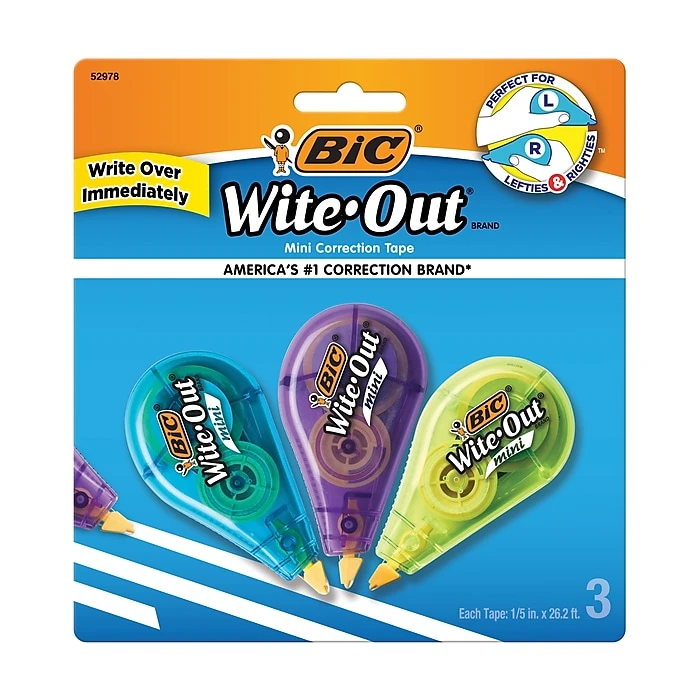 BIC Wite-Out Mini Correction Tape, White, 3/Pack (WOTMP31-WHI) 3 BIC Wite-Out Mini Correction Tape, White, 3/Pack (WOTMP31-WHI)