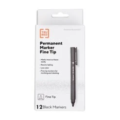TRU RED™ Pen Permanent Markers, Fine Tip, Black, 12/Pack (TR54533)
