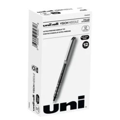 Uni-ball Uniball Vision Needle Rollerball Pens, Fine Point, 0.7mm, Black Ink, Dozen (1734903)