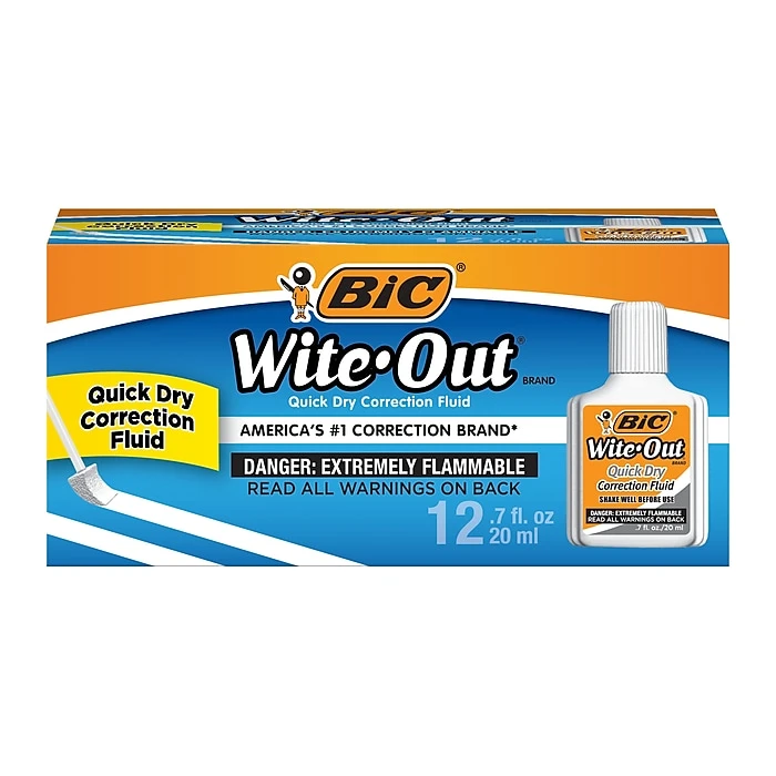 BIC Wite-Out Quick Dry Correction Fluid, 20ml., White, 12/Pack (WOFQD12-WHT) 3 BIC Wite-Out Quick Dry Correction Fluid, 20ml., White, 12/Pack (WOFQD12-WHT)