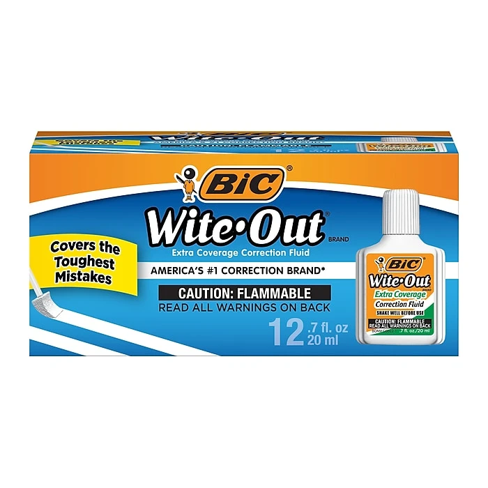 BIC Wite-Out Extra Coverage Correction Fluid, 20 Ml., White, Dozen (WOFEC12WE) 3 BIC Wite-Out Extra Coverage Correction Fluid, 20 Ml., White, Dozen (WOFEC12WE)