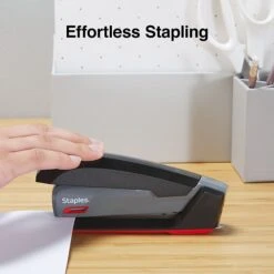 Staples One-Touch Desktop Stapler, 20 Sheet Capacity, Gray/Black/Red, 500 (44425) -Office Product Shop 5A3D45C2 24D4 4BB3 A157046D4F06CE5B sc7