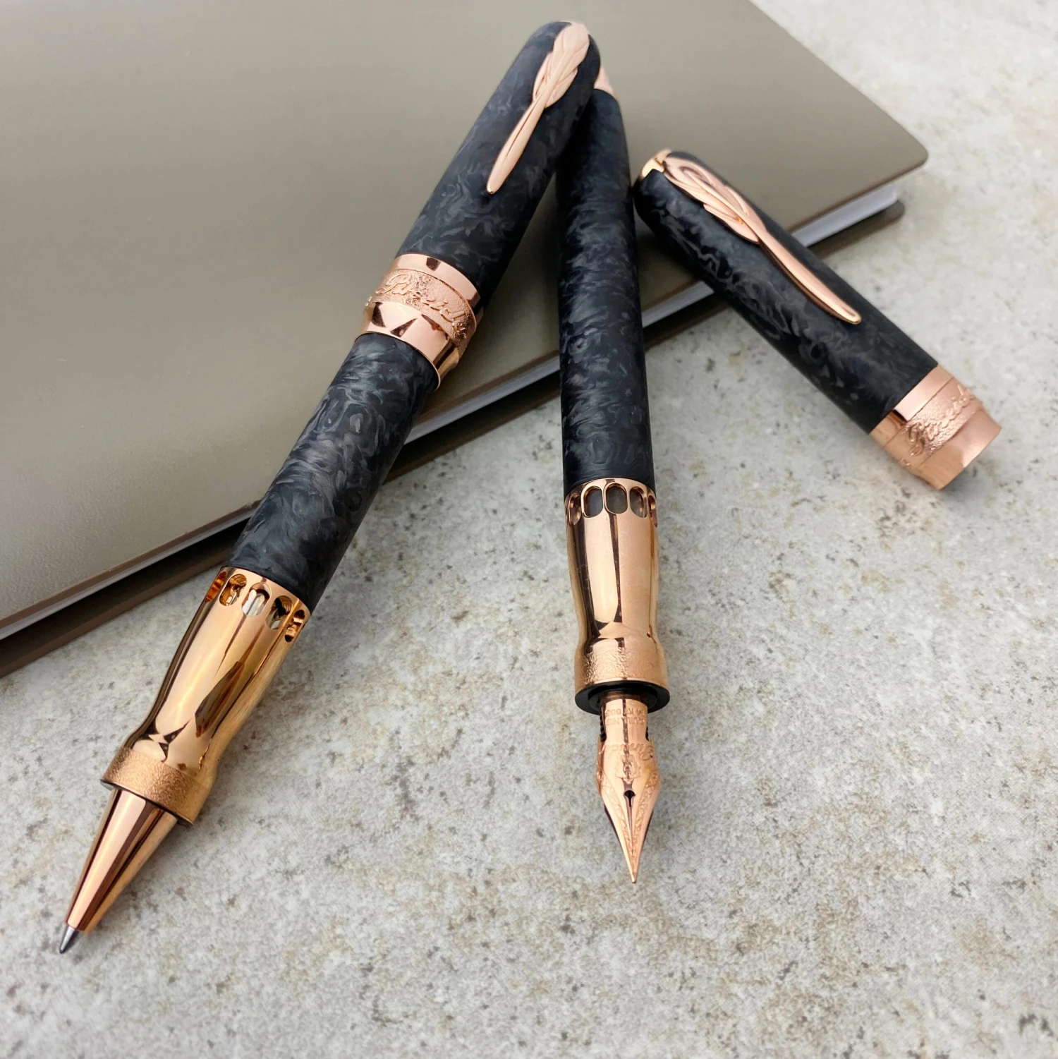 Pineider Limited Edition Forged Carbon Rollerball Pen, Rose Gold Trim 3 Pineider Limited Edition Forged Carbon Rollerball Pen, Rose Gold Trim