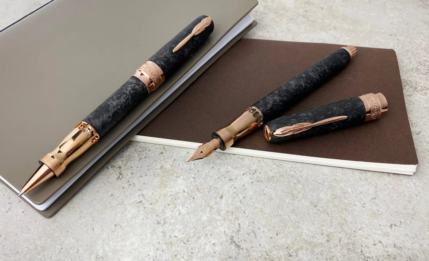Pineider Limited Edition Forged Carbon Rollerball Pen, Rose Gold Trim 4 Pineider Limited Edition Forged Carbon Rollerball Pen, Rose Gold Trim - Image 2