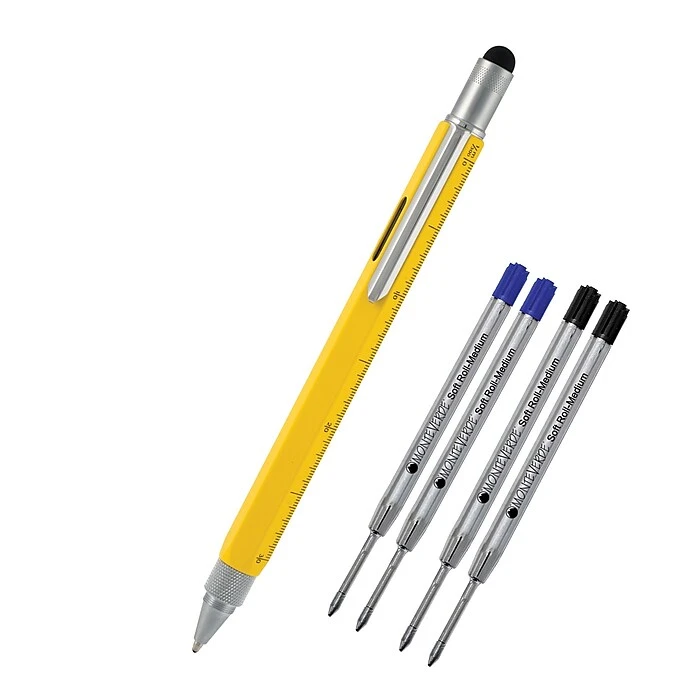 Monteverde® Touch Screen Stylus Tool Ballpoint Pen W/2 Black And 2 Blue Refills, Yellow 3 Monteverde® Touch Screen Stylus Tool Ballpoint Pen W/2 Black And 2 Blue Refills, Yellow