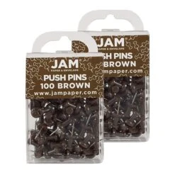 JAM Paper Pushpins, Chocolate Brown, 2 Packs Of 100 (222419049A)