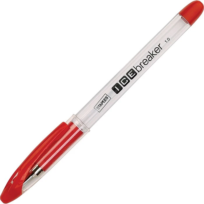 Staples® Icebreaker™ Ballpoint Stick Pens, Medium Point, 1.0 Mm, Red Ink / White Barrel, 12/Pk 4 Staples® Icebreaker™ Ballpoint Stick Pens, Medium Point, 1.0 Mm, Red Ink / White Barrel, 12/Pk - Image 2