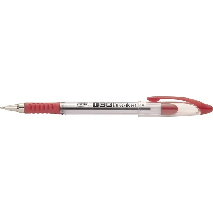 Staples® Icebreaker™ Ballpoint Stick Pens, Medium Point, 1.0 Mm, Red Ink / White Barrel, 12/Pk 3 Staples® Icebreaker™ Ballpoint Stick Pens, Medium Point, 1.0 Mm, Red Ink / White Barrel, 12/Pk