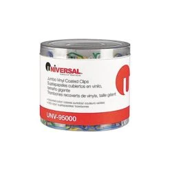 Universal Paper Clips, Vinyl Coated Wire, Jumbo, Assorted Colors, 250/Pk