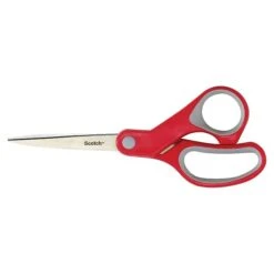 Scotch 3M Multi-Purpose Scissors, Pointed, 8", Red/Gray