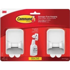 Command™ Spray Bottle Hangers, White/Gray, 2 Bottle Hangers And 4 Strips/Pack (17009-2ES)