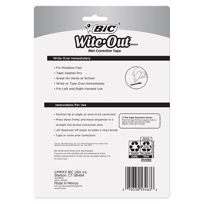 BIC Wite-Out Mini Correction Tape, White, 6/Pack (WOTMP61-WHI) 8 BIC Wite-Out Mini Correction Tape, White, 6/Pack (WOTMP61-WHI) - Image 6