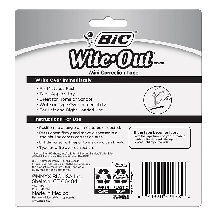 BIC Wite-Out Mini Correction Tape, White, 3/Pack (WOTMP31-WHI) 8 BIC Wite-Out Mini Correction Tape, White, 3/Pack (WOTMP31-WHI) - Image 6