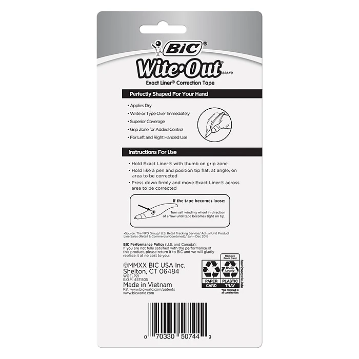 BIC Wite-Out Exact Liner Correction Tape, White, 2/Pack (50744) 6 BIC Wite-Out Exact Liner Correction Tape, White, 2/Pack (50744) - Image 4