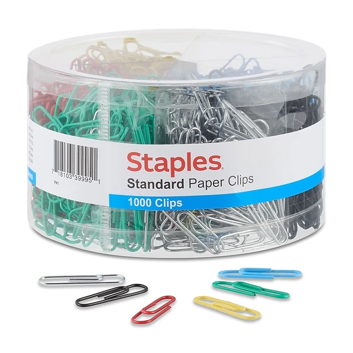 Staples Standard #1 Paper Clips, Assorted Colors, 1000/Pack (40636) 3 Staples Standard #1 Paper Clips, Assorted Colors, 1000/Pack (40636)